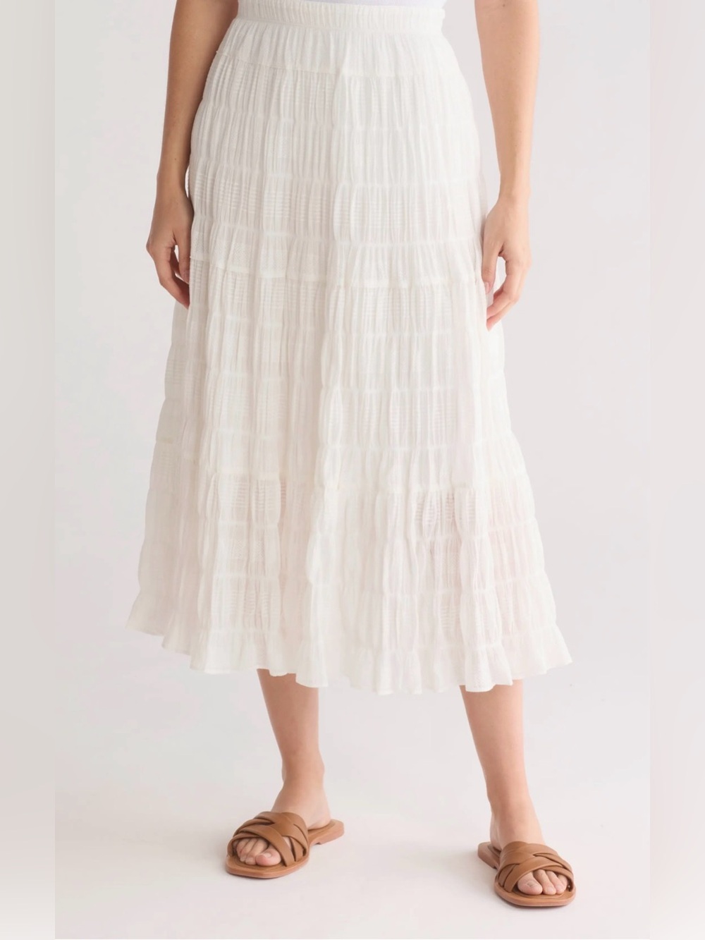 Max Studio White Gauze Midi Skirt, Size M - Picture 2 of 6